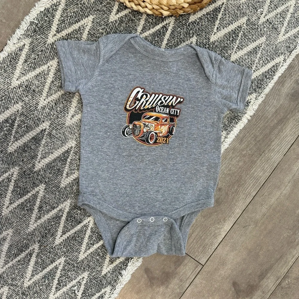 Rabbit Skins Baby Boy Hot Rod Ocean City Graphic Bodysuit T-Shirt 2021 Like New